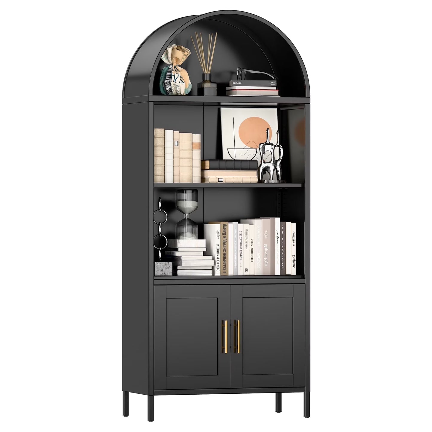 SUXXAN Metal Arched Storage Display Lockable Cabinets with Glass Doors and Adjustable Shelves, Assembly Required, Black