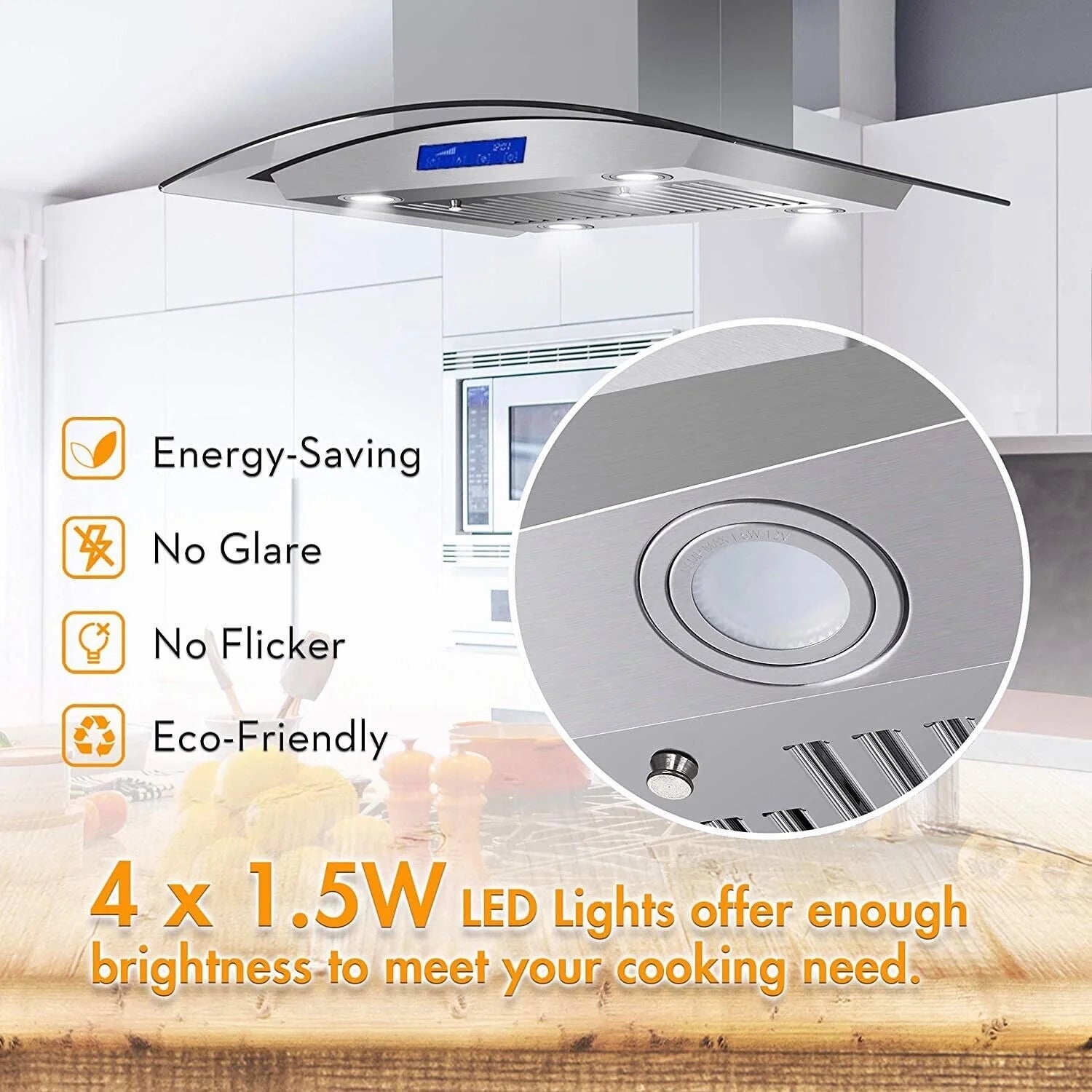 Joeaonz 30-Inch Island Range Hood 900CFM Stainless Steel with Glass Touch Control and Permanent Reusable Filters