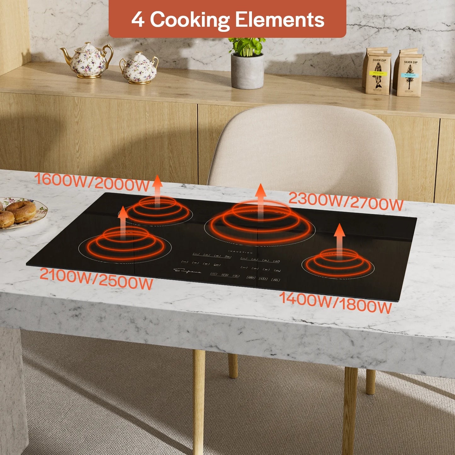 Empava 30 inch Electric Stove Induction Cooktop with 4 Boost Burners Smooth Surface Vitro Ceramic Glass in Black