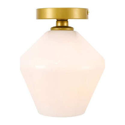 Gene 1 light Brass and Frosted white glass Flush mount