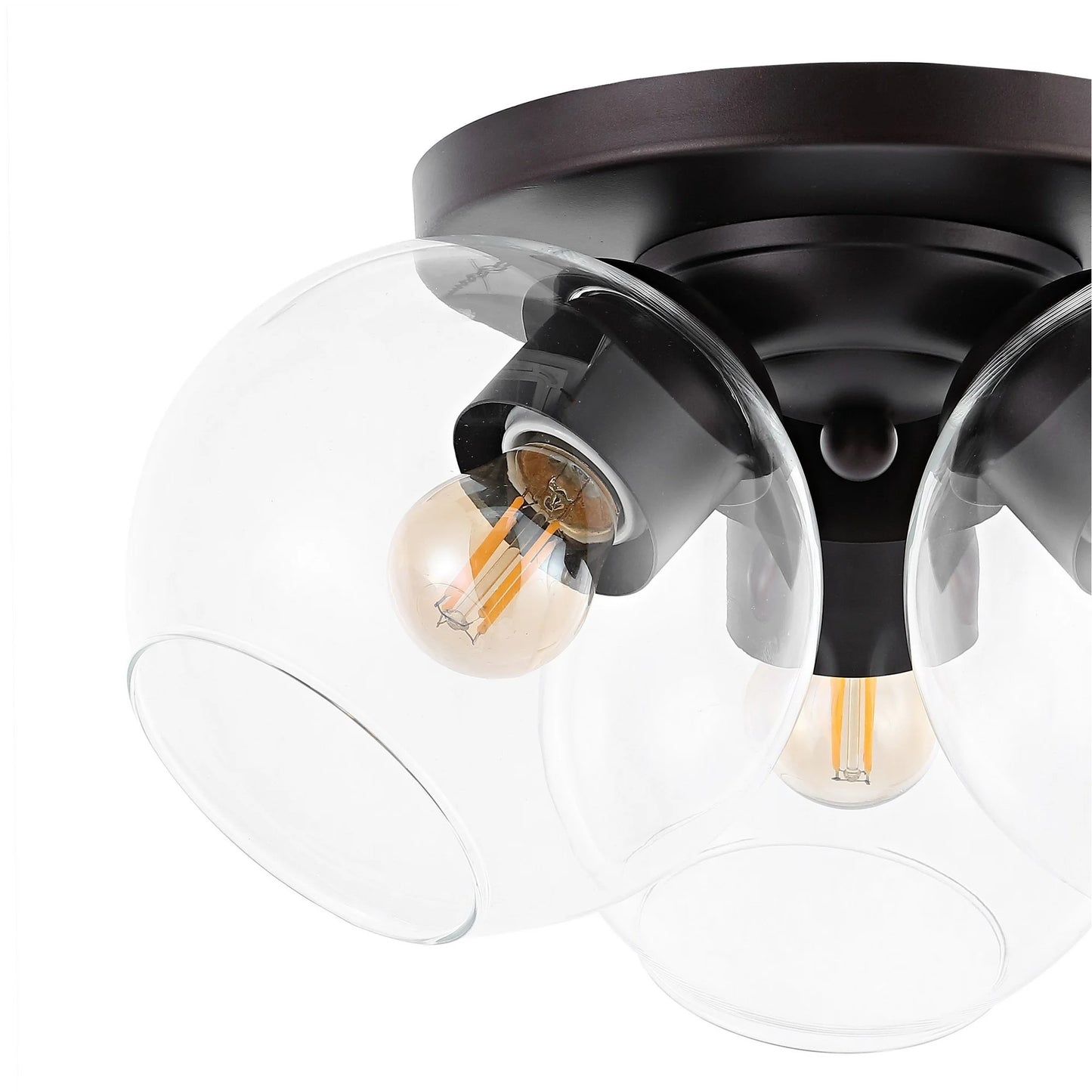 JONATHAN Y Iris 11.5" 3-Light Farmhouse Rustic Iron/Glass LED Semi Flush Mount, Oil Rubbed Bronze/Clear