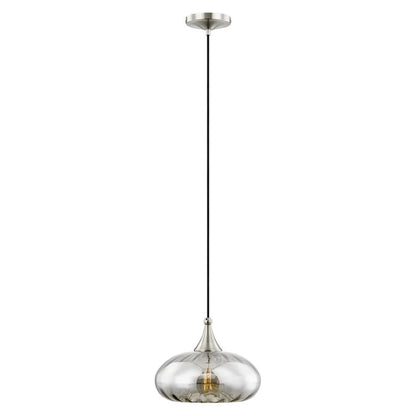 Livex Lighting 11" 1-Light Smoke Glass & Metal Single Pendant in Brushed Nickel