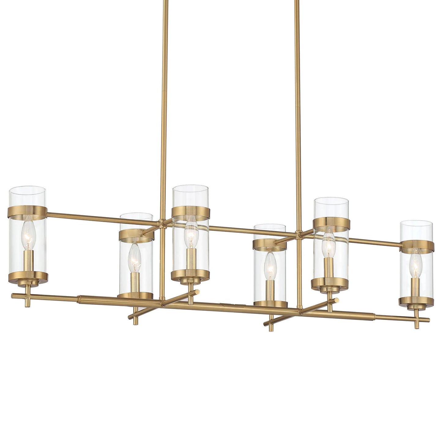 Possini Euro Design Mikel Soft Gold Linear Island Pendant Chandelier 42" Wide Modern Clear Glass Shade 6-Light Fixture for Dining Room House Kitchen