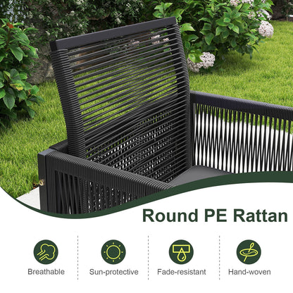 Costway 9 PCS Patio Dining Set with PE Rattan Chairs Tempered Glass Table and Ottomans