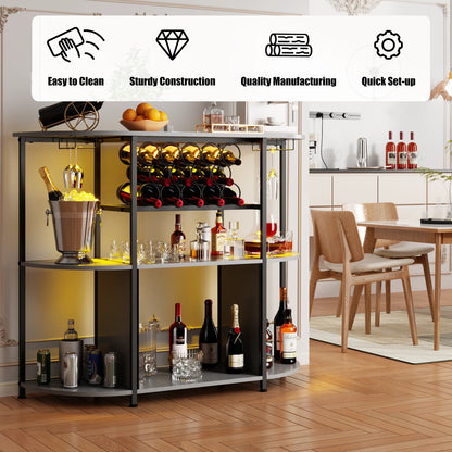 BOSSIN Bar Cabinet with Power Outlet & LED Home,Coffee Bar Cabinet for Liquor,Bar Cart with 4-Tier Storage for Bottles and Glass Holder