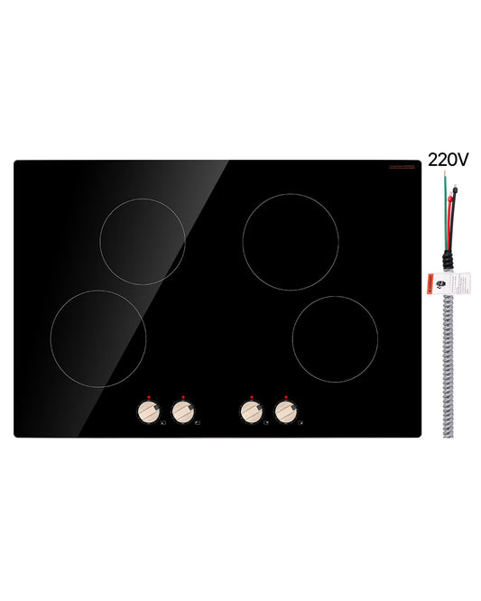 KFFKFF Induction Stove, 6600W 5 Burner Built-in Electric Cooktops, with Knob Control, 12 Heat Settings, Glass Top, Automatic Power Off