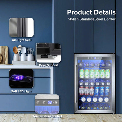 Auseo 180 Can Beverage Refrigerator and Cooler with Stainless steel frame Glass Door & Handle for Home