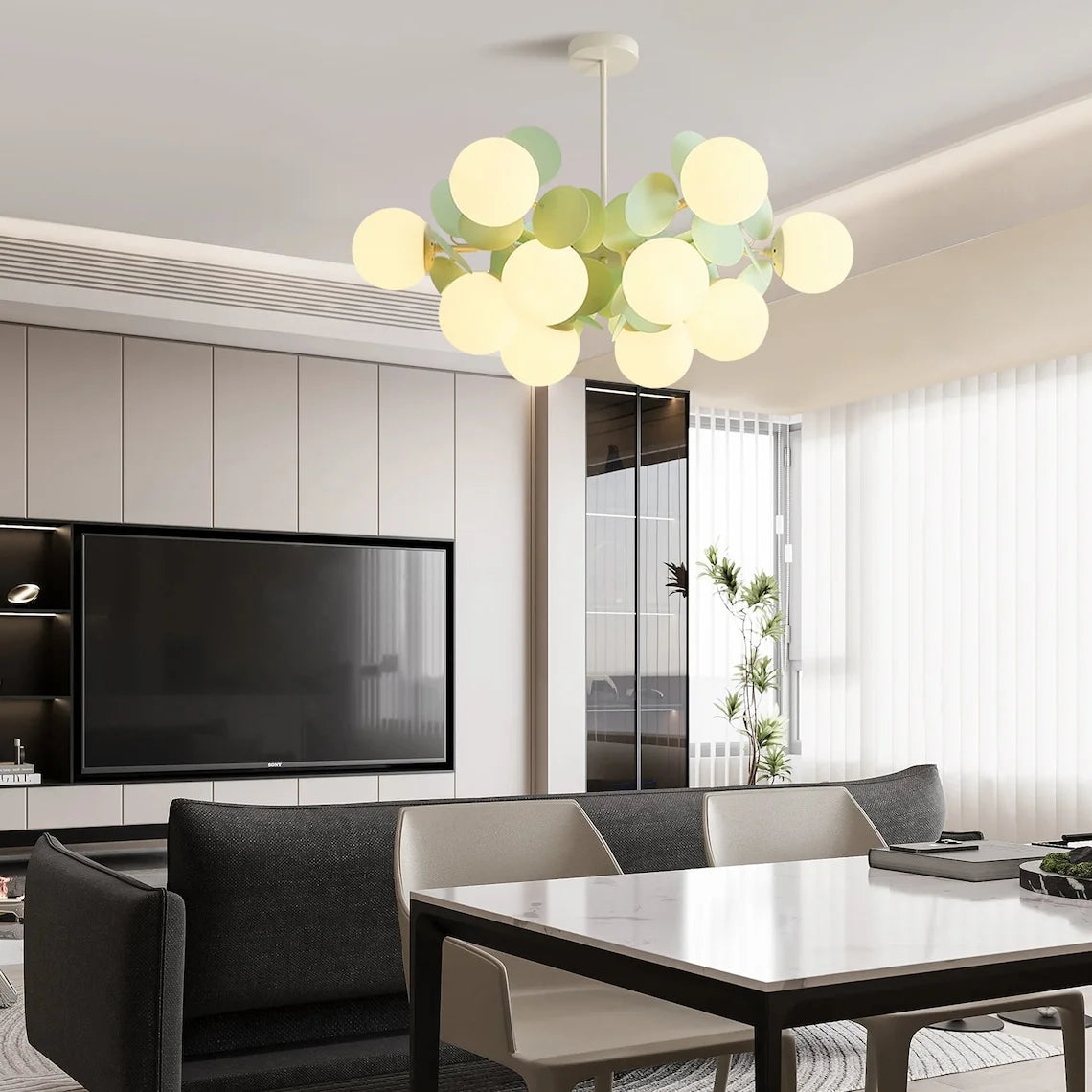 Arturesthome French Cream Style Living Room Chandelier,Magic Bean Molecular Ceiling Pendant Lamp,Modern Elegant Decorative Lamp,Glass Chandelier