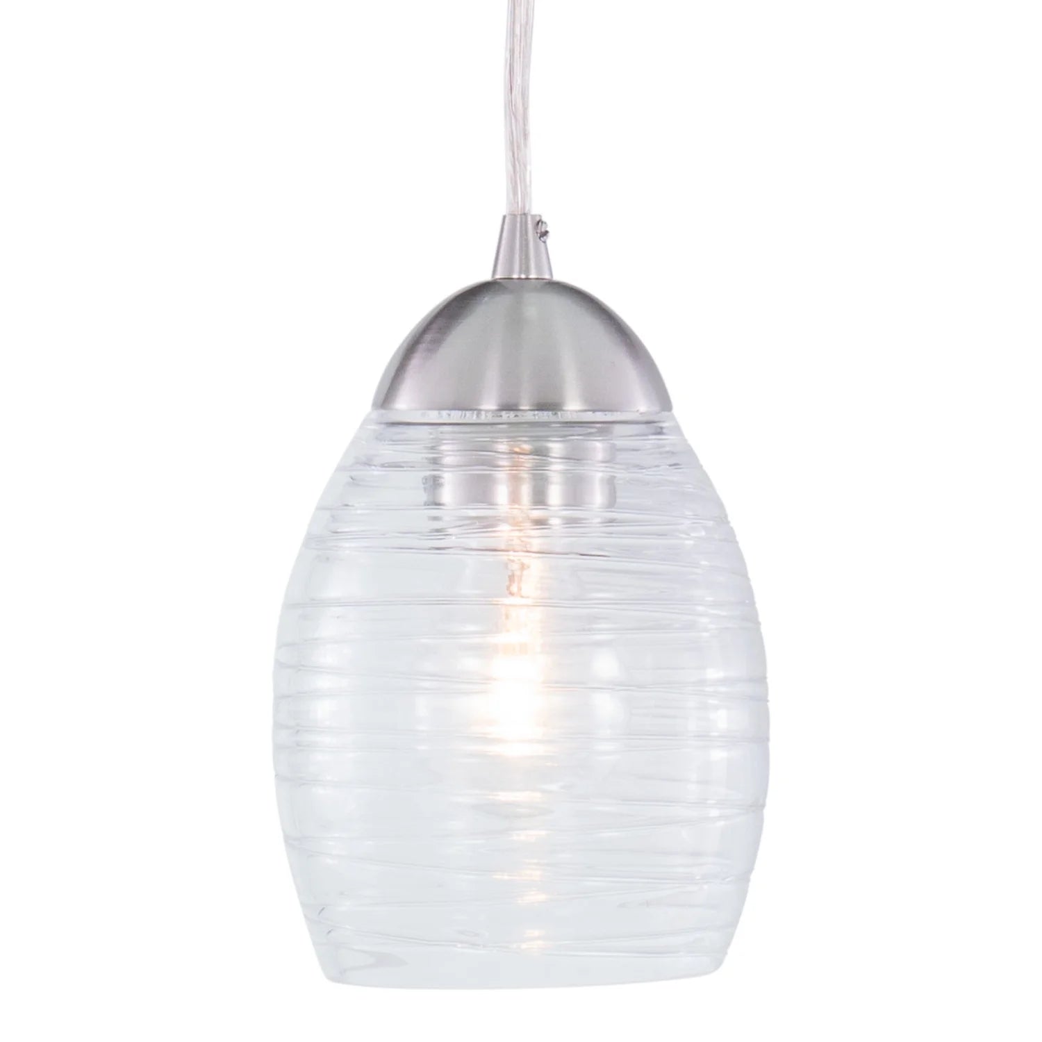 Isley Satin Nickel Mini Pendant Ceiling Light Clear Spun Glass