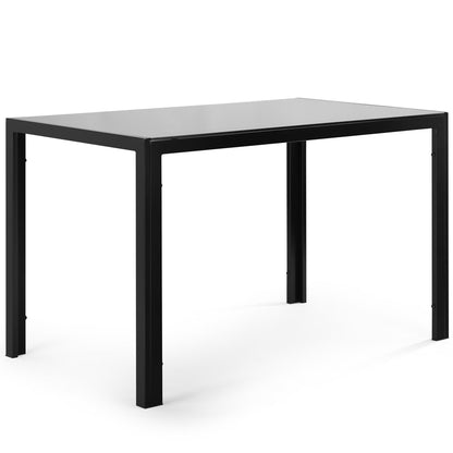 PAPROOS Glass Dining Table, Modern Rectangular Dining Room Table, Kitchen Tempered Glass Dining Table with 4 Square Metal Legs, Heavy Duty Dinette Table for 4, Black