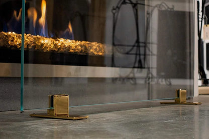 AMS Fireplace | Frameless Glass Fireplace Screen with Stainless Steel Feet | Small (36" x 26") - (Clear Glass, Stainless Steel Feet) - Made in USA