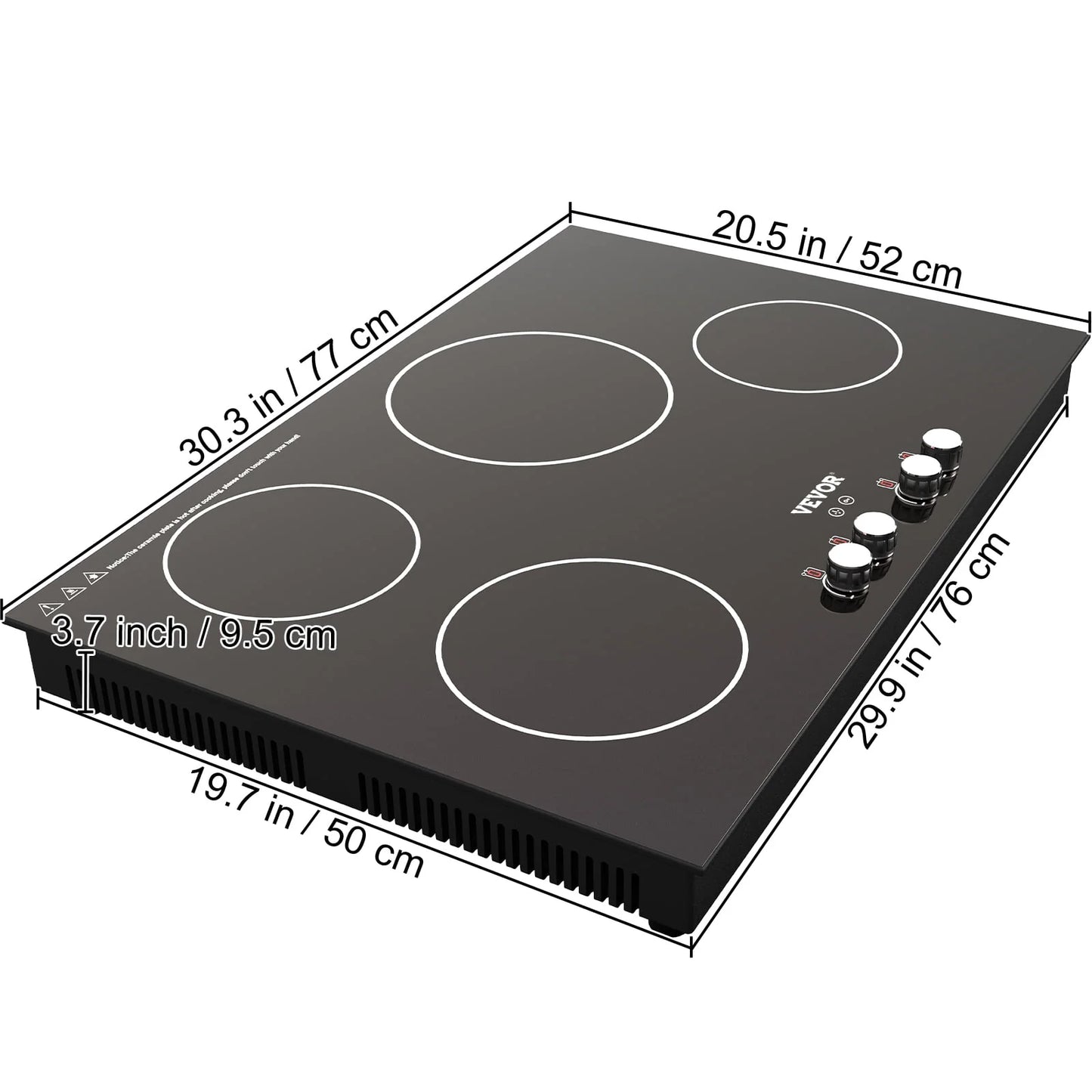 VEVOR Built-in Induction Cooktop, 30 inch 4 Burners, 220V Ceramic Glass Electric Stove Top with Knob Control, Timer & Child Lock Included, 9 Power Levels with Boost Function for Simmer Steam Fry