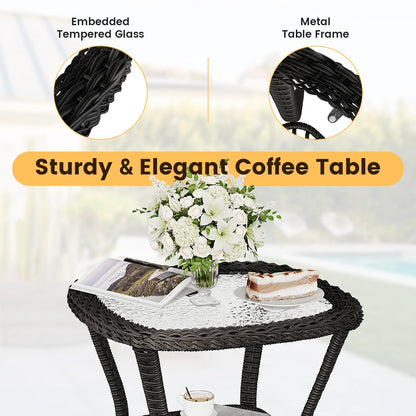 ELPOSUN 3 Pieces Patio Furniture Set, Outdoor Swivel Gliders Rocker, Wicker Patio Bistro Set with Rattan Rocking Chair, Glass Top Side Table and Thickened Cushions for Porch Deck Backyard