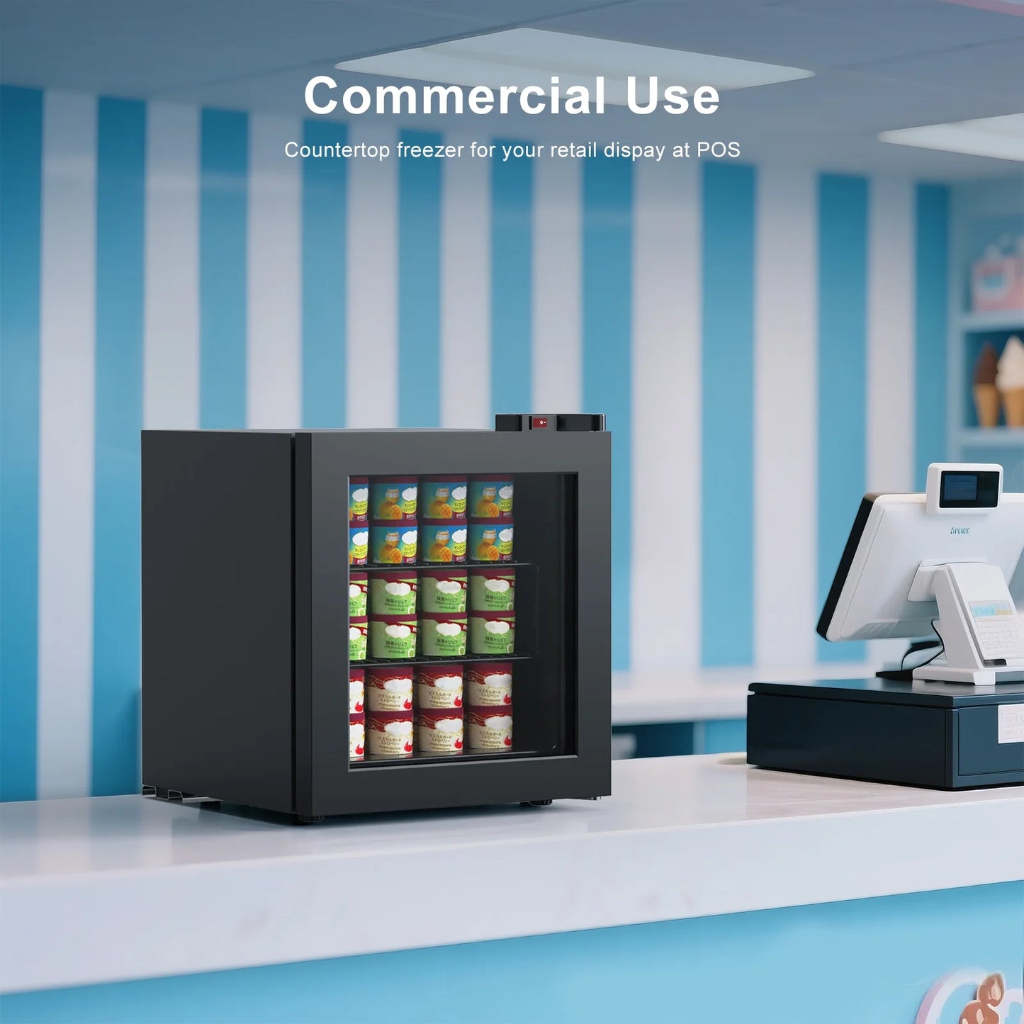 ADT 1.1 cu ft Upright Display Freezer with Glass Door for home use and POS
