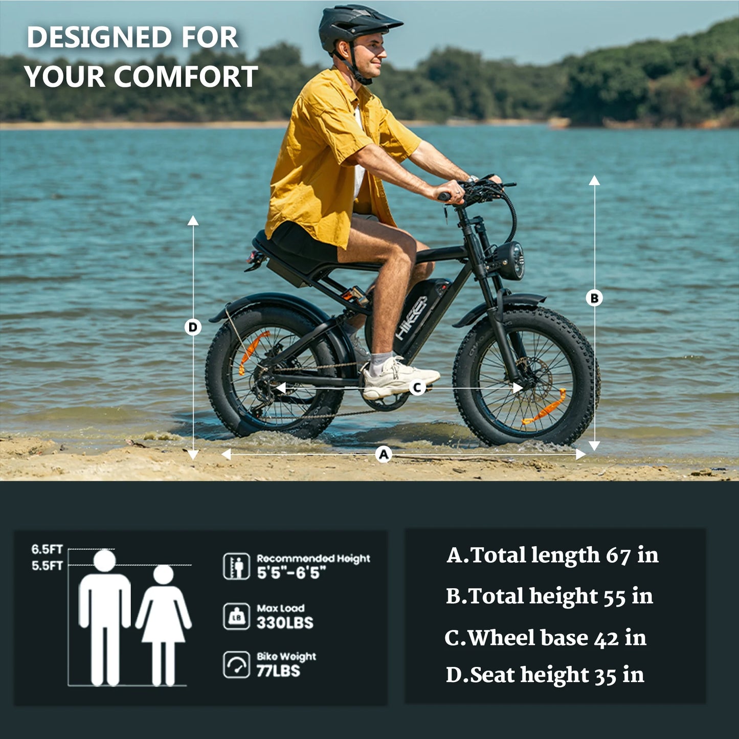 HiKeep 1500W Peak Electric Bike, 20" Fat Tire Ebike, 48V 15Ah Battery, E-Mountain Bike, w/Bag, Pump & Glasses