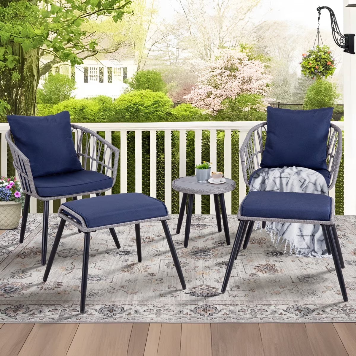 Ainfox 3-Piece Steel Outdoor Bistro Sets with Metal Chairs and Glass Top Table, Beige