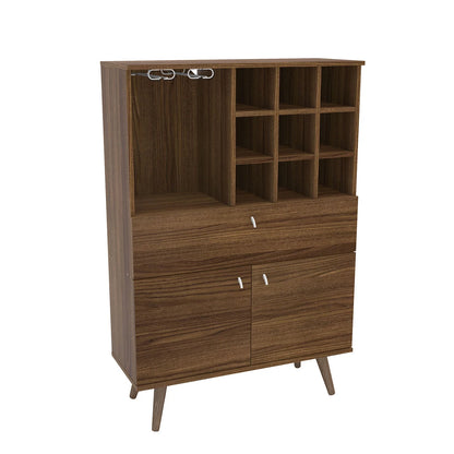 Polifurniture Salamanca Modern Bar Cabinet with Wine Rack and Glass Holder, Walnut