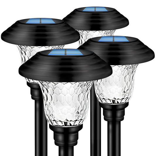 Outdoor Solar Pathway Lights 4 Pack Solar Lights for Yard Garden Decor Waterproof Glass Stainless Steel Auto-on/off Solar Landscape Lights for Lawn, Patio, Yard, Garden, Pathway, Driveway