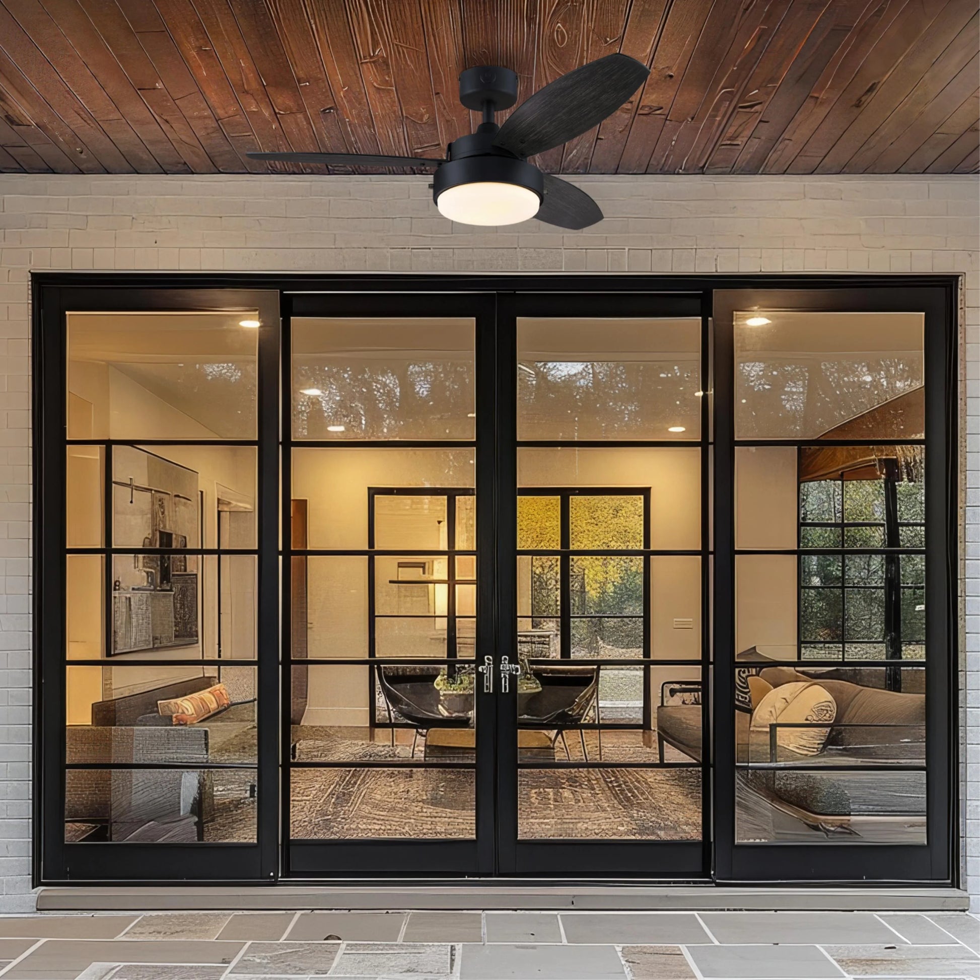 Westinghouse Lighting Alloy 42-Inch Indoor/Outdoor 3-Blade Matte Black Ceiling Fan, LED Light Fixture with Opal Frosted Glass