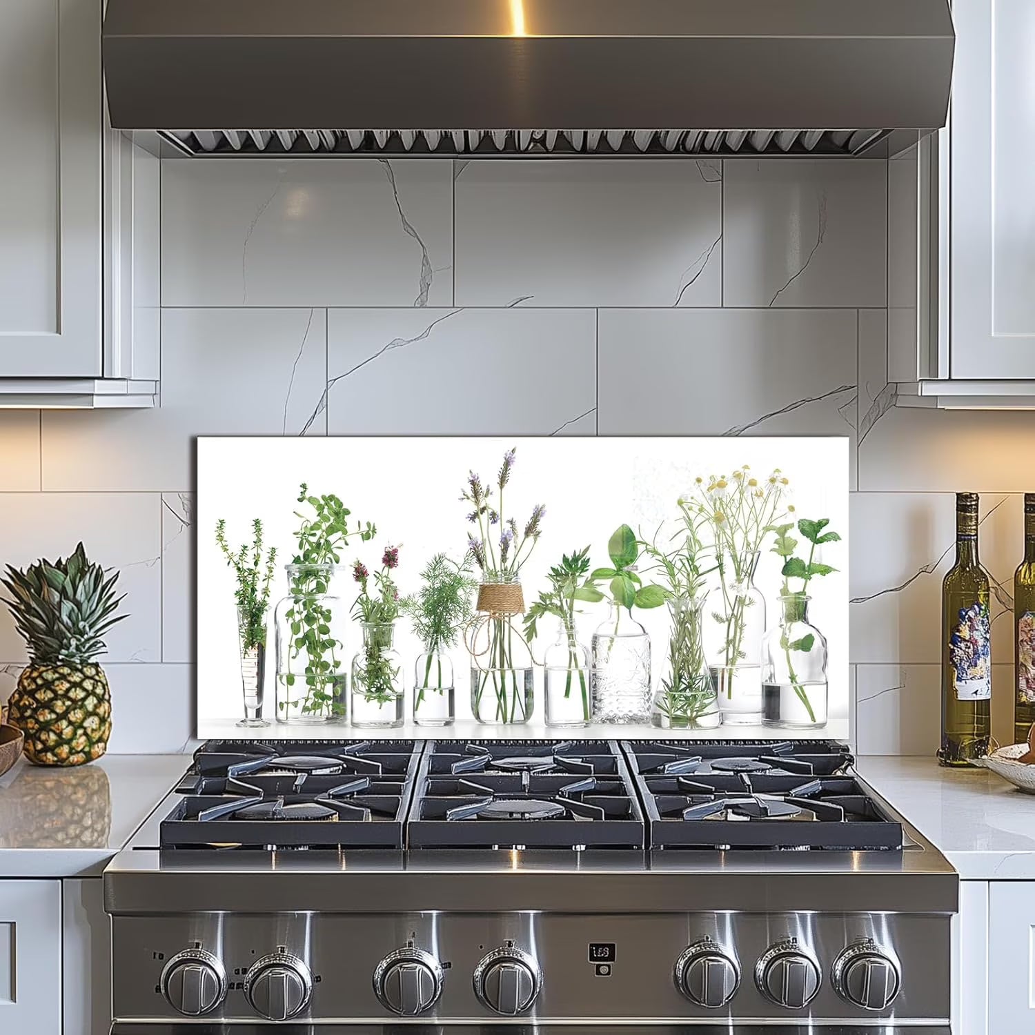 tempered glass backsplash for stove, Green plants Stove Splashback, Glass Backsplash, Used for Kitchen Wall Protection and Decoration, Easy to Install and Clean. (30x16'')