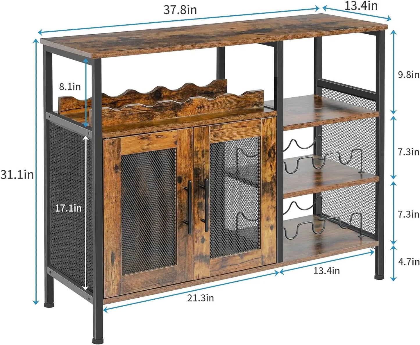 x-Cosrack Wine Bar Cabinet with Detachable Wine Rack, Coffee Bar Cabinet with Glass Holder and Mesh Door, Rustic Brown