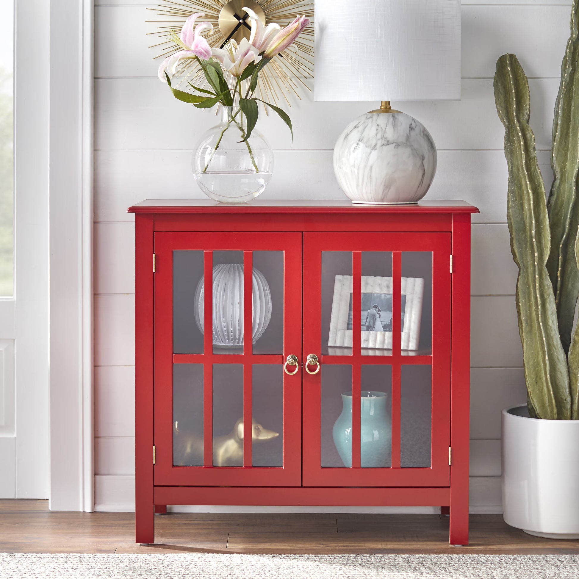 Simple Living Portland 2-Door Glass Cabinet Antique White