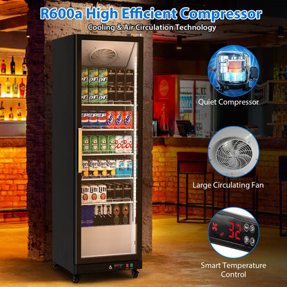 Garvee Commercial Refrigerator,12.4 Cu.ft Display Fridge Merchandiser Upright Beverage Cooler,Single Glass Door Fridge with Adjustable Shelves & LED Lighting,Black
