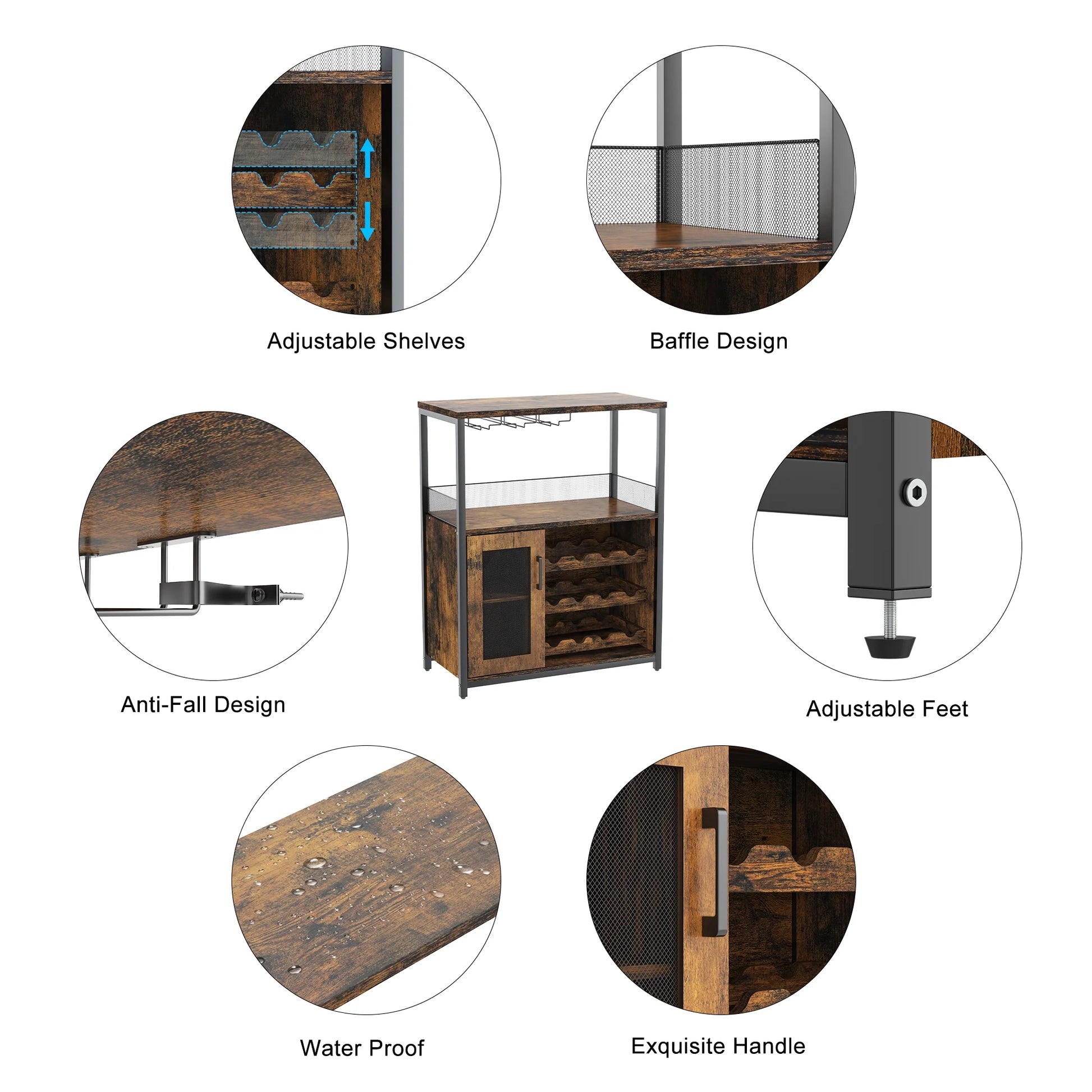 Wine Cabinet Bar Cabinet with Removable Wine Rack, Wine Cabinet and Wine Glass Bar Cabinet with Glass Rack and Mesh Door, Wine Cabinet with Reasonable Functional Partitioning