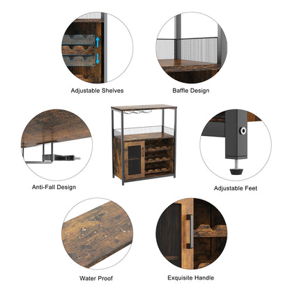 Wine Cabinet Bar Cabinet with Removable Wine Rack, Wine Cabinet and Wine Glass Bar Cabinet with Glass Rack and Mesh Door, Wine Cabinet with Reasonable Functional Partitioning
