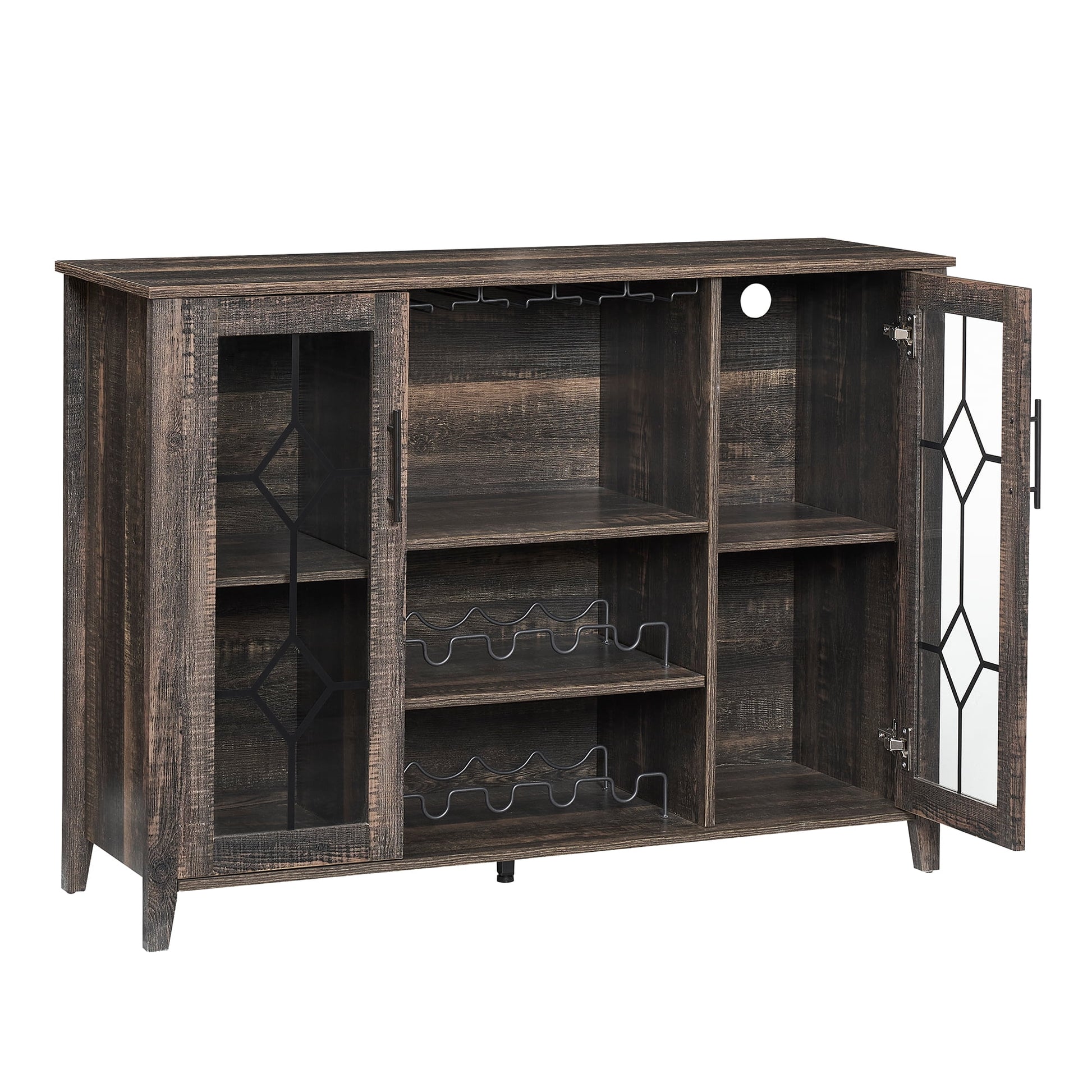 Garvee Farmhouse Wine Bar Cabinet with LED Lights, Coffee Bar Cabinet with Wine and Glasses Rack, Buffet Sideboard with Storage, Liquor Cabinet for Bar, Kitchen, Dining Room, Dark Oak