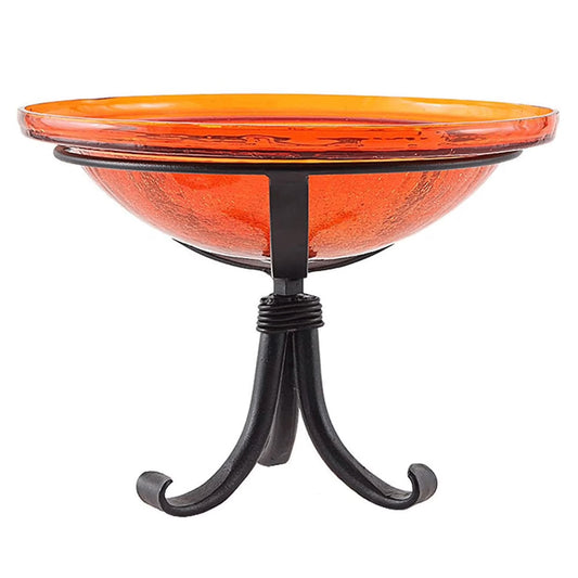 Achla Designs Hand Blown Crackle Glass Garden Birdbath w/Tripod, Mandarin