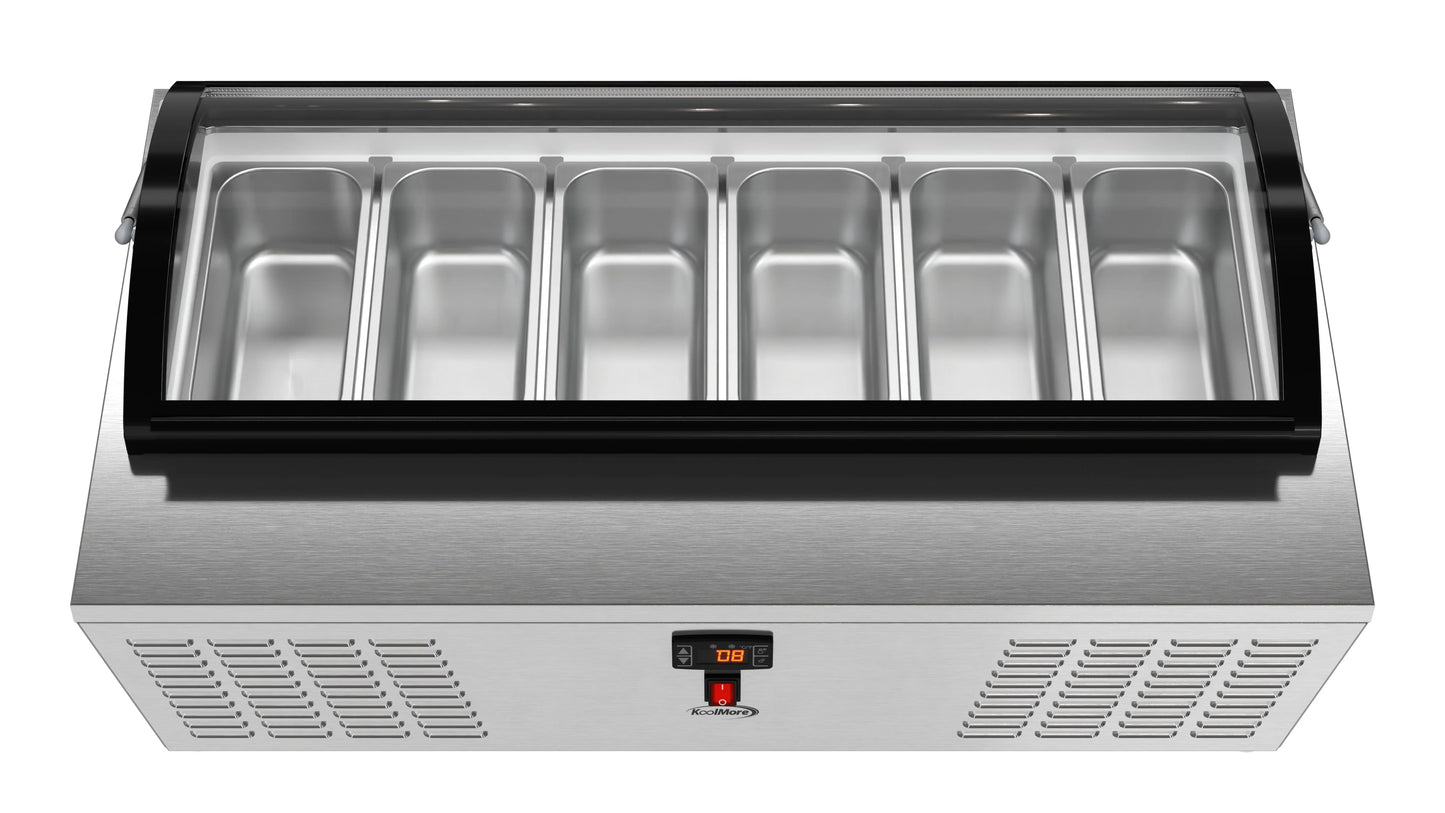 45 in. Countertop Ice Cream Display Freezer with Curved Glass Top and 6 Pans