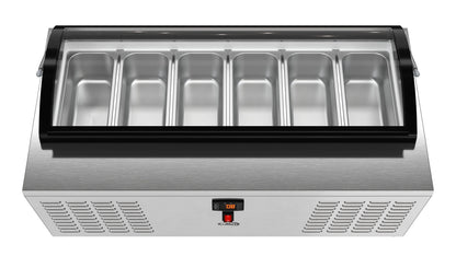 45 in. Countertop Ice Cream Display Freezer with Curved Glass Top and 6 Pans