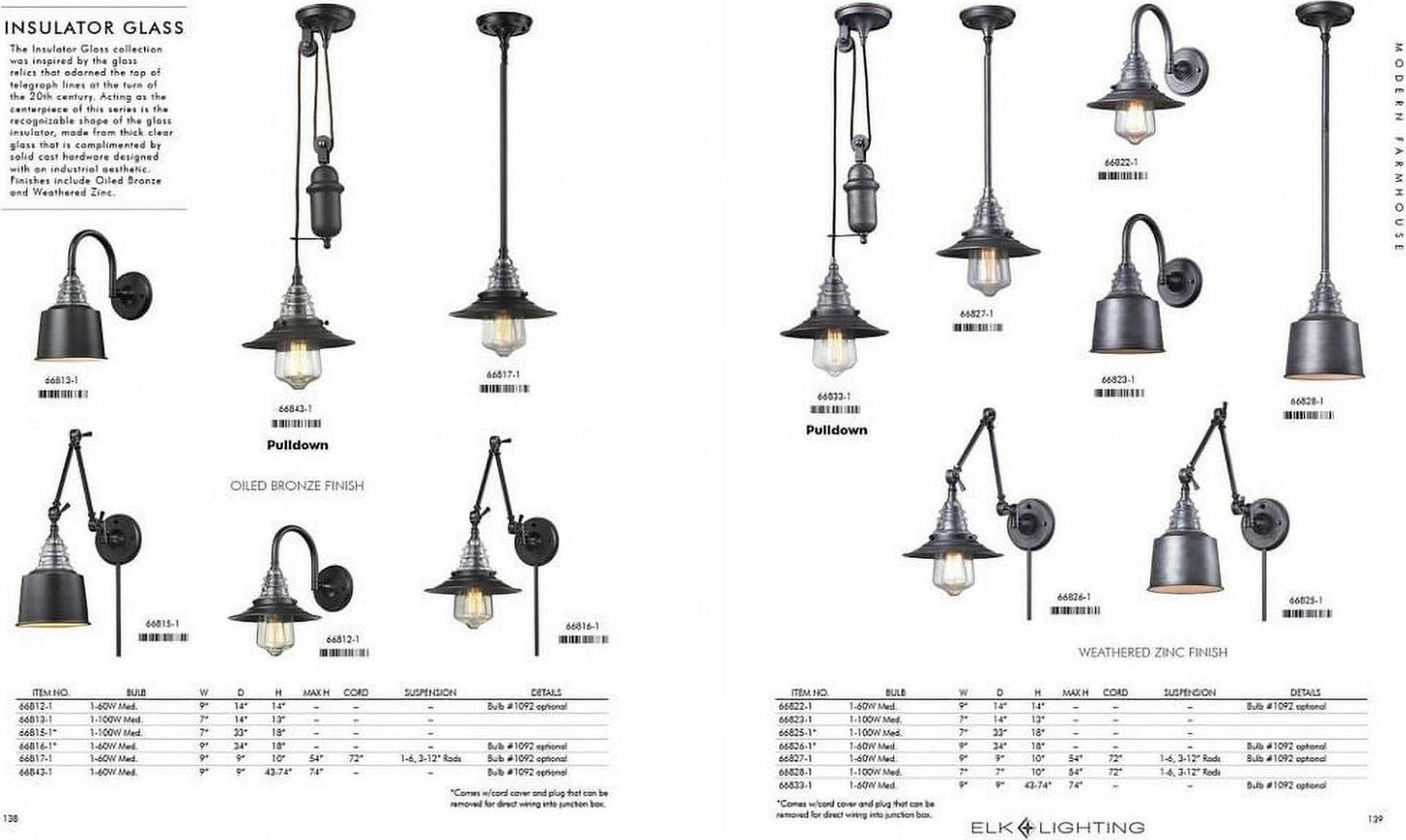 Elk Home 9-Inch Wide Insulator Glass Sconce. Transitional-Oiled Bronze