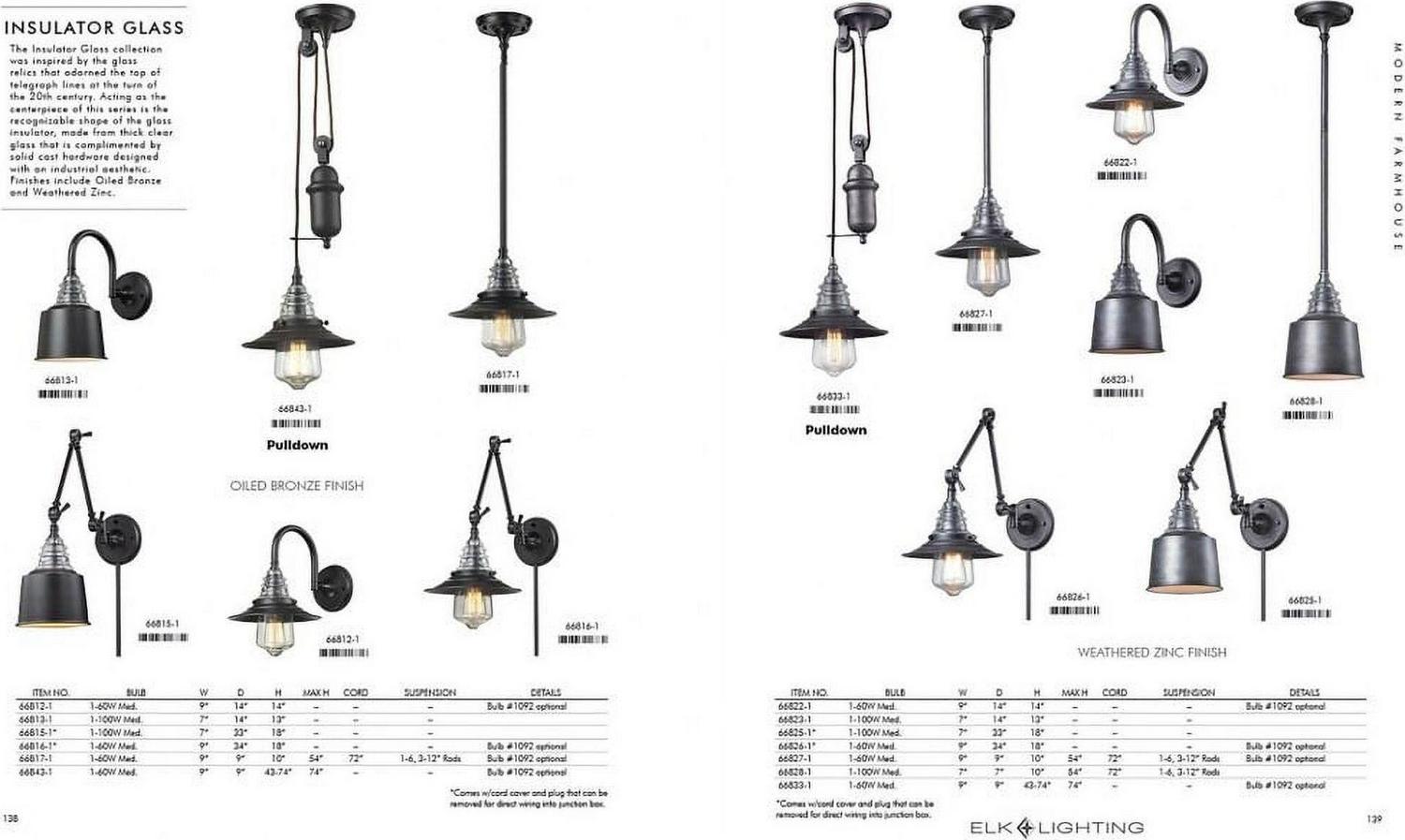 Elk Home 9-Inch Wide Insulator Glass Sconce. Transitional-Oiled Bronze