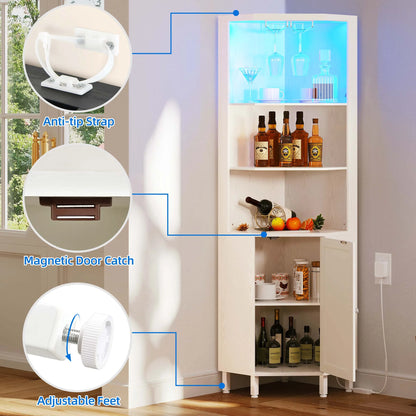 Dextrus 67" Corner Bar Cabinet with LED Lights, Wine Glass Holder & Storage Shelves, Black
