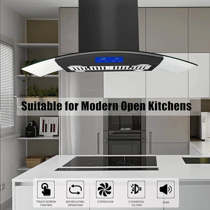 Joeaonz 30-Inch Island Range Hood 900CFM Stainless Steel with Glass Touch Control and Permanent Reusable Filters