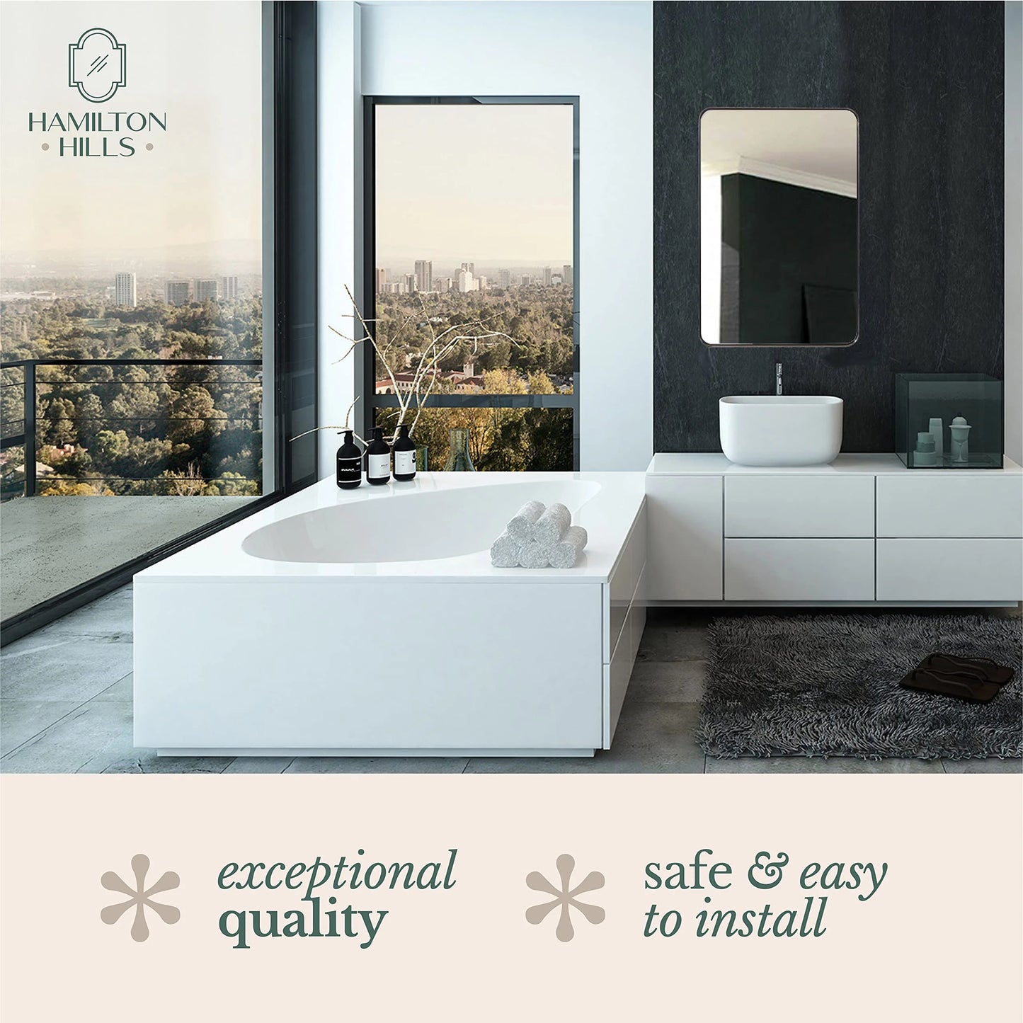 Hamilton Hills Contemporary Polished Metal Wall Mirror Glass Panel Silver