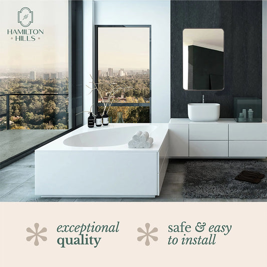 Hamilton Hills Contemporary Polished Metal Wall Mirror Glass Panel Silver