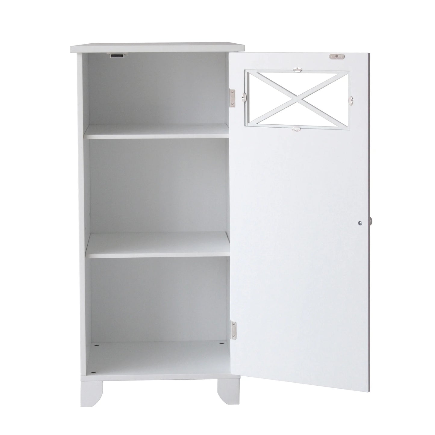 Teamson Home Dawson Freestanding Floor Storage Accent Cabinet with Decorative Glass Panel, White