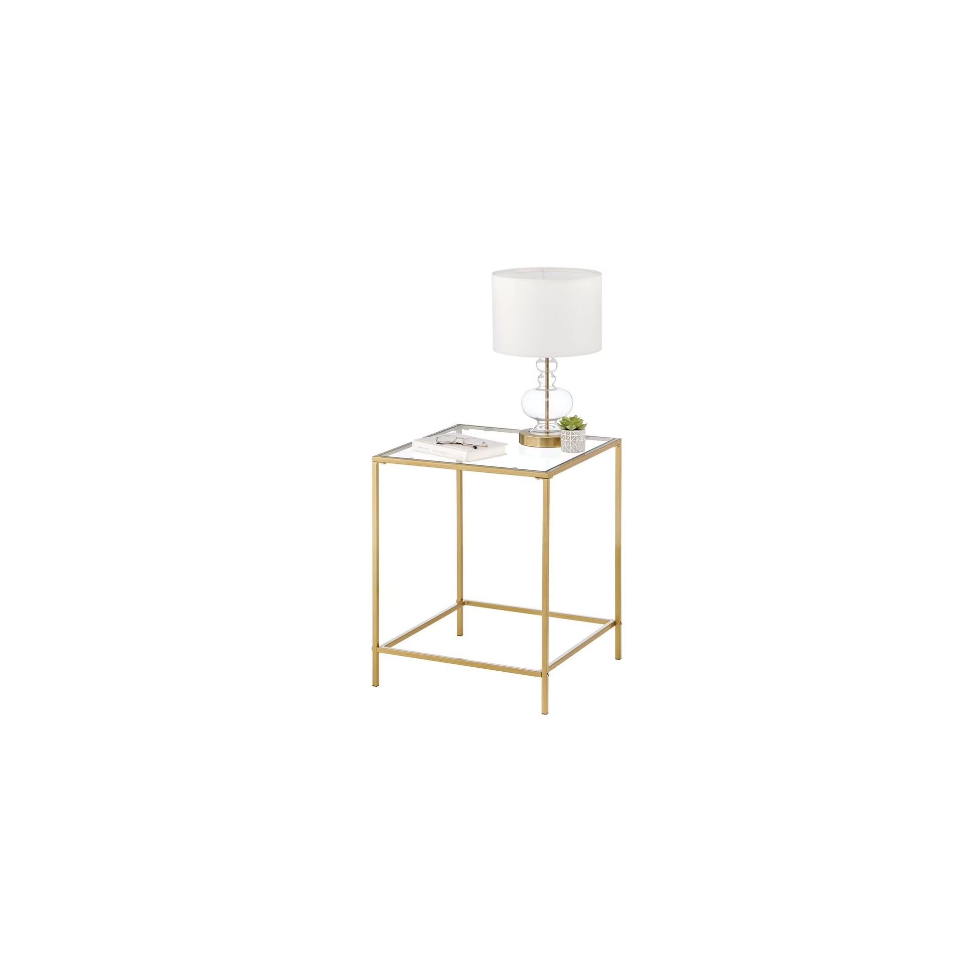 mDesign Metal and Glass Top Square Accent Side/End Table Furniture Unit, Black