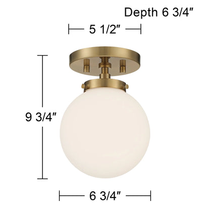 Possini Euro Design Jilly Modern Ceiling Light Semi Flush Mount Fixture 6 3/4" Wide Warm Antique Brass White Glass Globe Shade for Bedroom Living Room