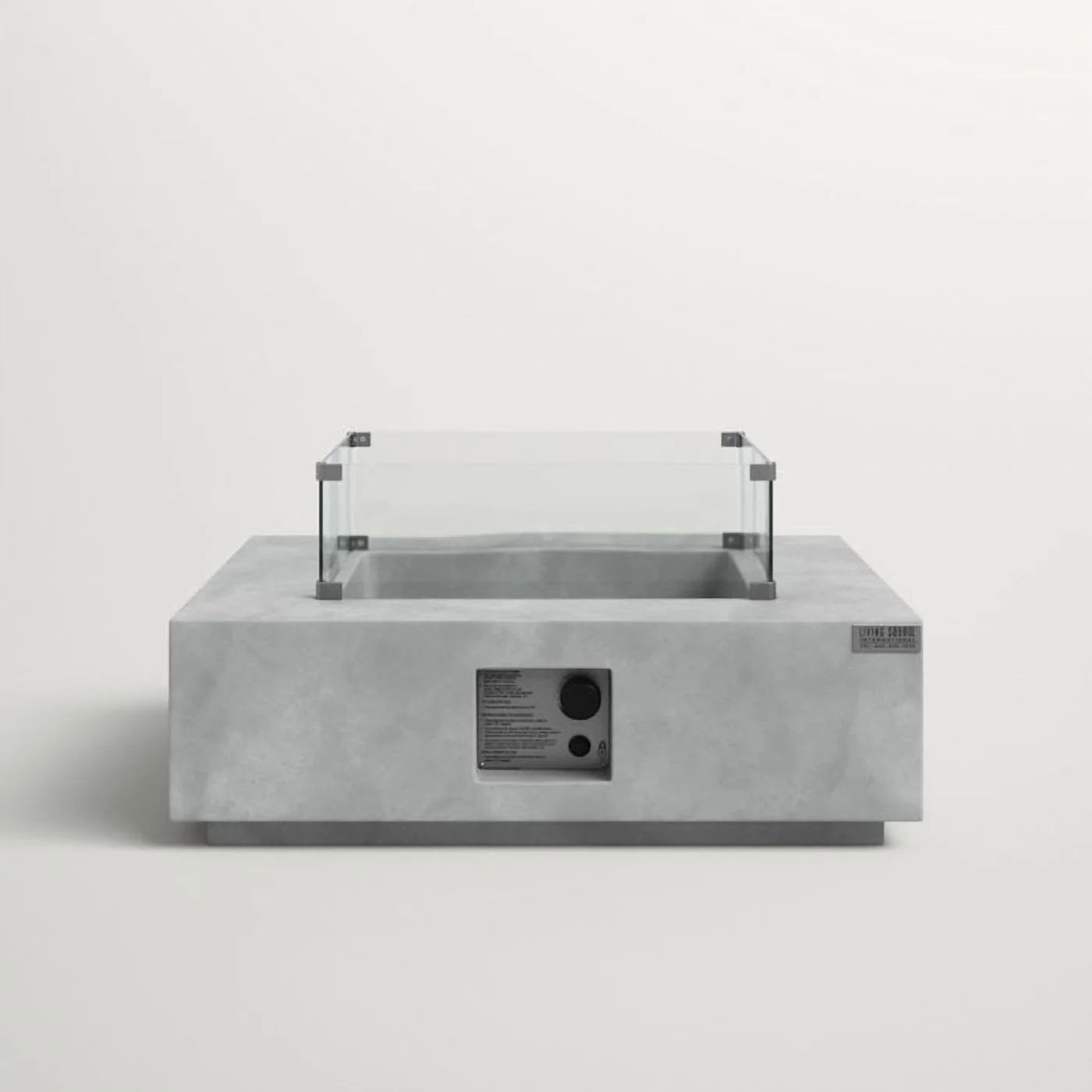 Living Source International Concrete/Glass Fire Pit Table, 34 x 34 in, Square, 40000 BTU, Propane, Powder Coated Finish with Automatic Shutoff