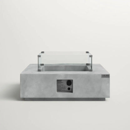 Living Source International Concrete/Glass Fire Pit Table, 34 x 34 in, Square, 40000 BTU, Propane, Powder Coated Finish with Automatic Shutoff