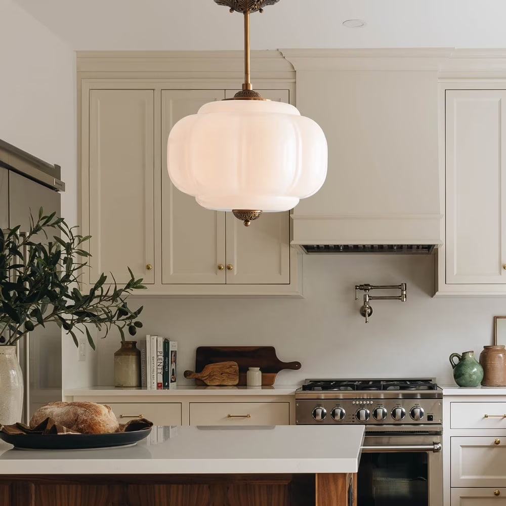 Arturesthome Eloise Scallop Milk Glass Semi-Flush Mount Pendant Ceiling Light