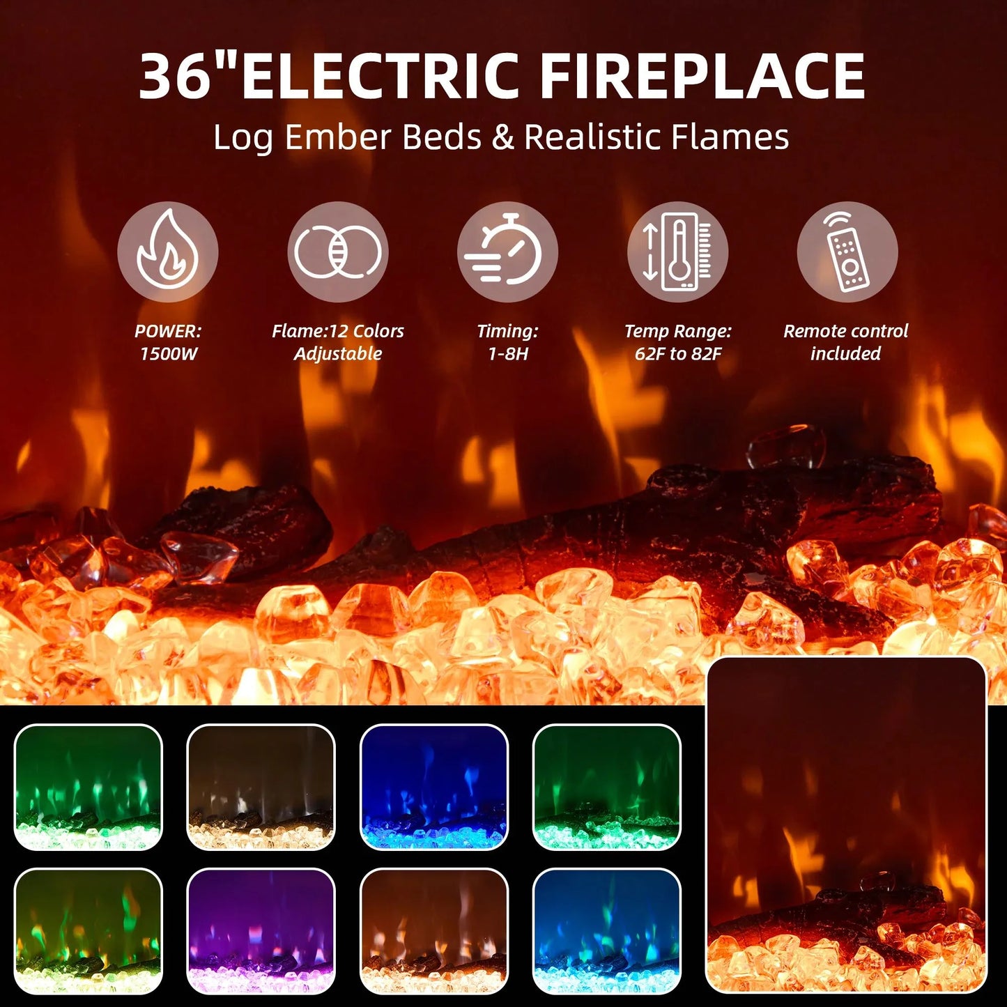 MELLCOM 70" 3 Sided Glass Fireplace TV Stand, Modern Media Console with Storage Side Cabinet, Fits TVs up to 80", Electric Fireplace TV StandWalnut Color