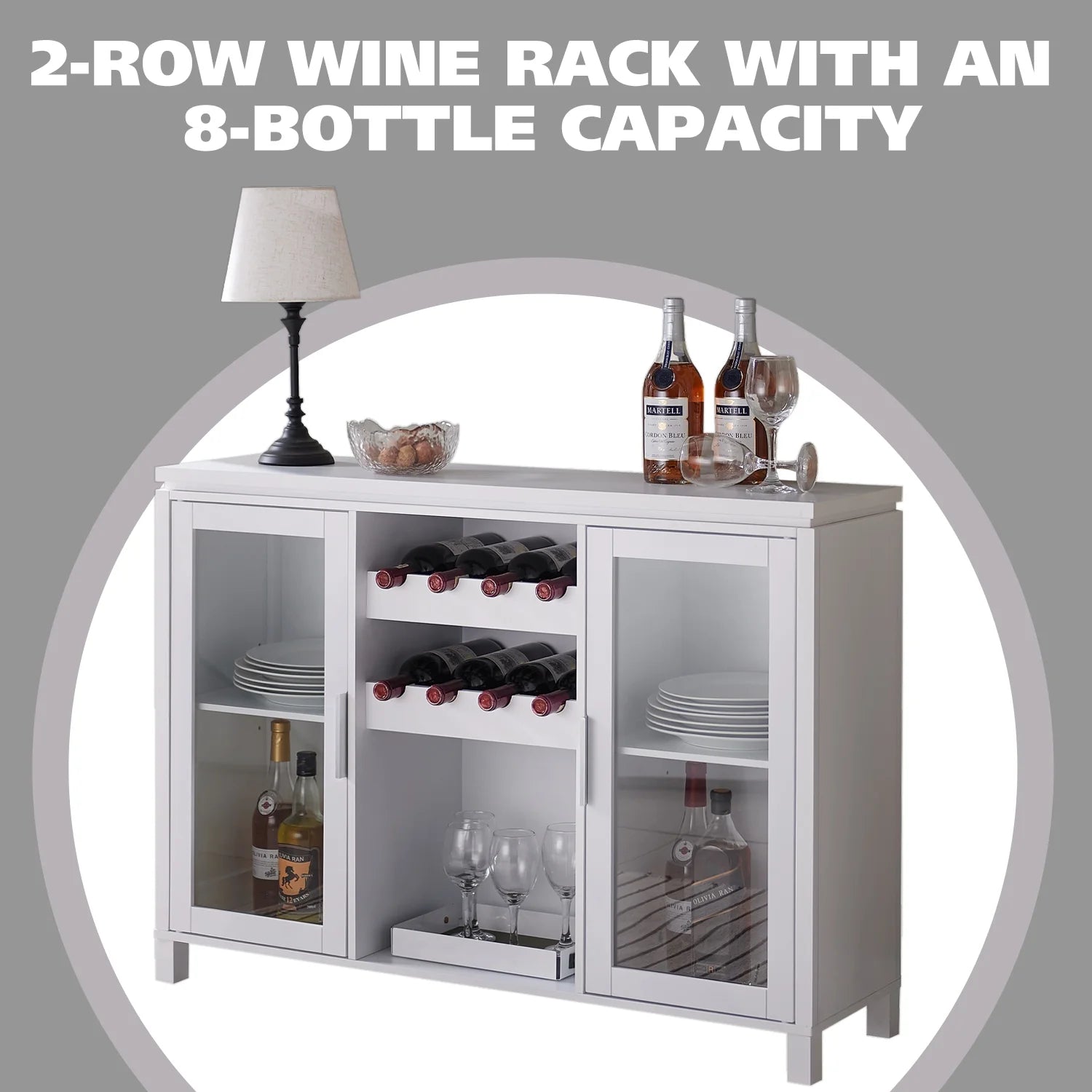Kings Brand Furniture - Wine Bar Storage Cabinet, Sideboard Buffet with Wine and Glass Rack for Kitchen, Living Room, Dining Room (White)