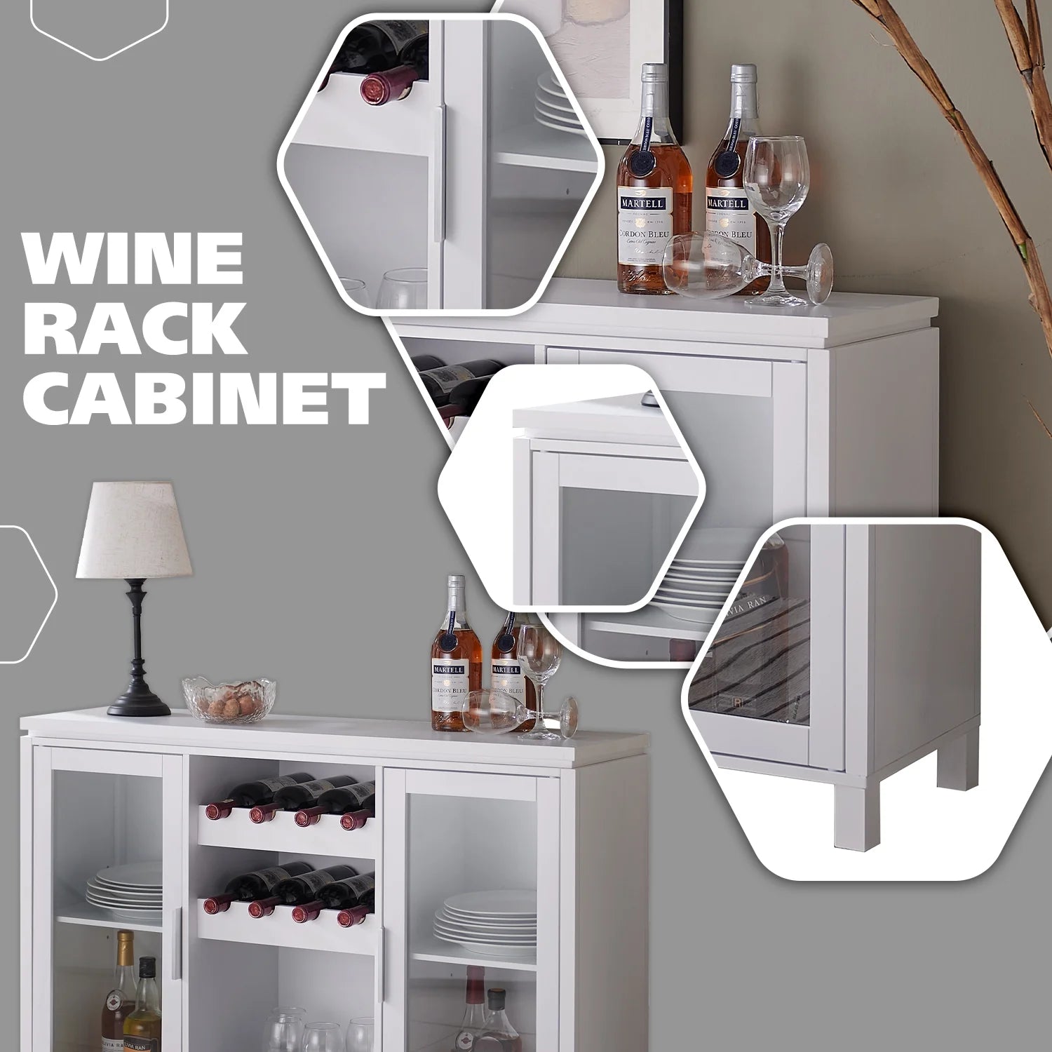 Kings Brand Furniture - Wine Bar Storage Cabinet, Sideboard Buffet with Wine and Glass Rack for Kitchen, Living Room, Dining Room (White)