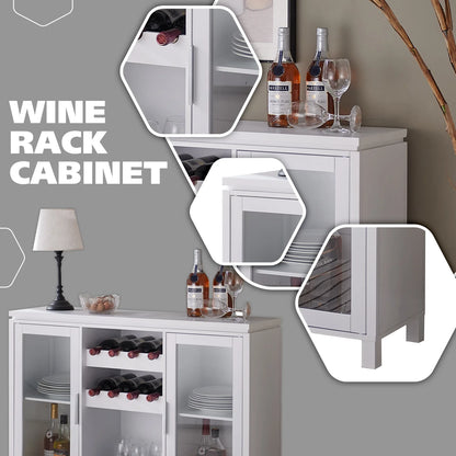 Kings Brand Furniture - Wine Bar Storage Cabinet, Sideboard Buffet with Wine and Glass Rack for Kitchen, Living Room, Dining Room (White)