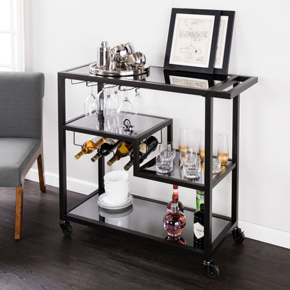 Holly & Martin Zephs indoor Bar Cart - Gunmetal Gray with Black Glass 40 x 37.5